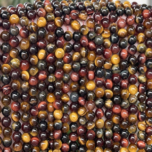Tiger Eye mix color 6mm round polished gemstone beads 15.5" strand - Oz Beads 