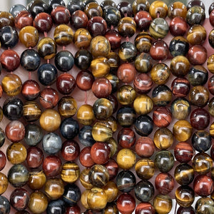 Tiger Eye mix color 8mm round polished gemstone beads 15.5" strand - Oz Beads 
