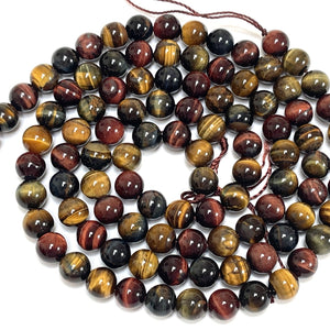 Tiger Eye mix color 8mm round polished gemstone beads 15.5" strand - Oz Beads 