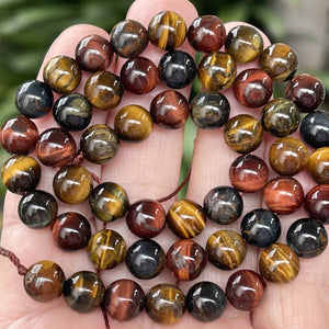Tiger Eye mix color 8mm round polished gemstone beads 15.5" strand - Oz Beads 