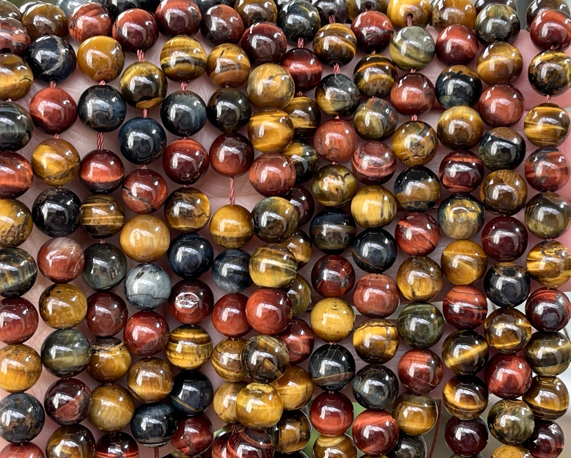 Tiger Eye mix color 8mm round polished gemstone beads 15.5" strand - Oz Beads 