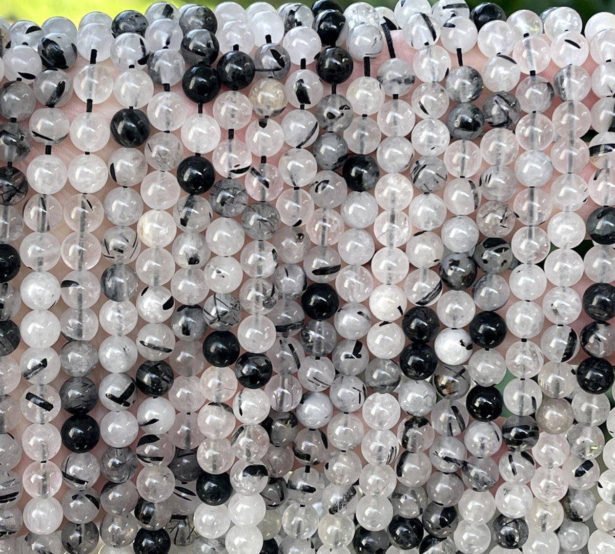Tourmalinated Quartz 6mm round natural gemstone beads 15.5" strand - Oz Beads 