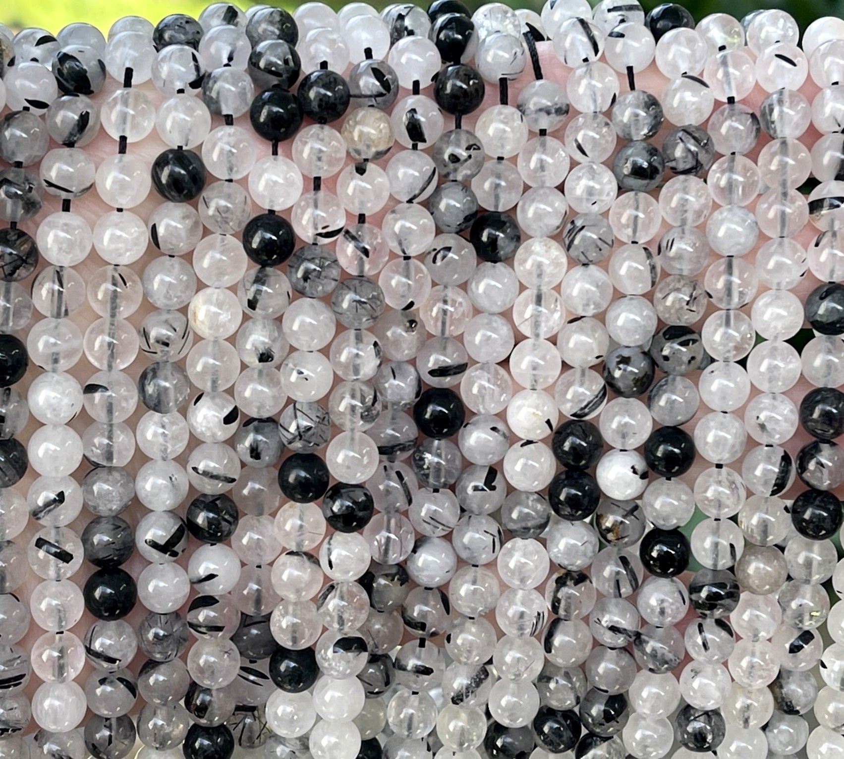 Tourmalinated Quartz 6mm round natural gemstone beads 15.5" strand - Oz Beads 