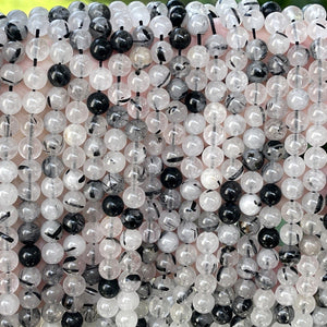 Tourmalinated Quartz 6mm round natural gemstone beads 15.5" strand - Oz Beads 