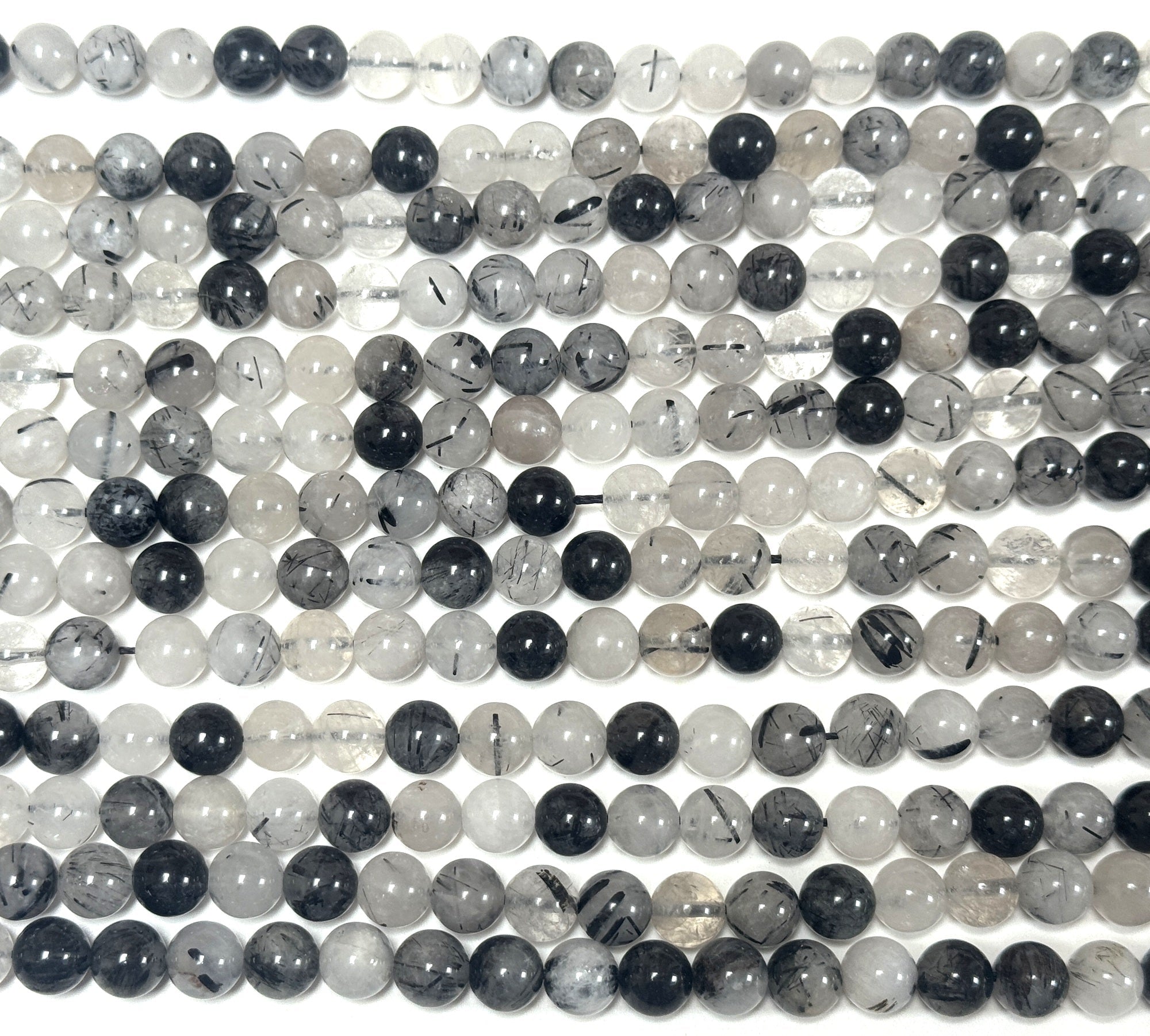 Tourmalinated Quartz 8mm round natural gemstone beads 15" strand - Oz Beads 