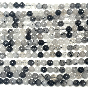 Tourmalinated Quartz 8mm round natural gemstone beads 15" strand - Oz Beads 