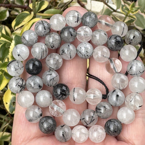 Tourmalinated Quartz 8mm round natural gemstone beads 15" strand - Oz Beads 