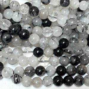 Tourmalinated Quartz 8mm round natural gemstone beads 15" strand - Oz Beads 