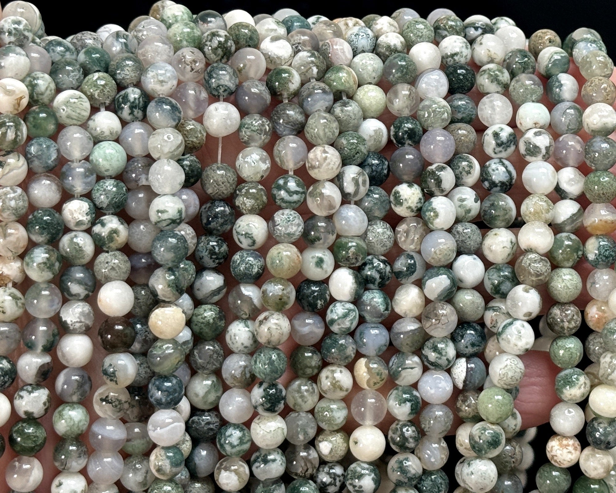 Tree Agate 6mm round natural gemstone beads 15" strand - Oz Beads 