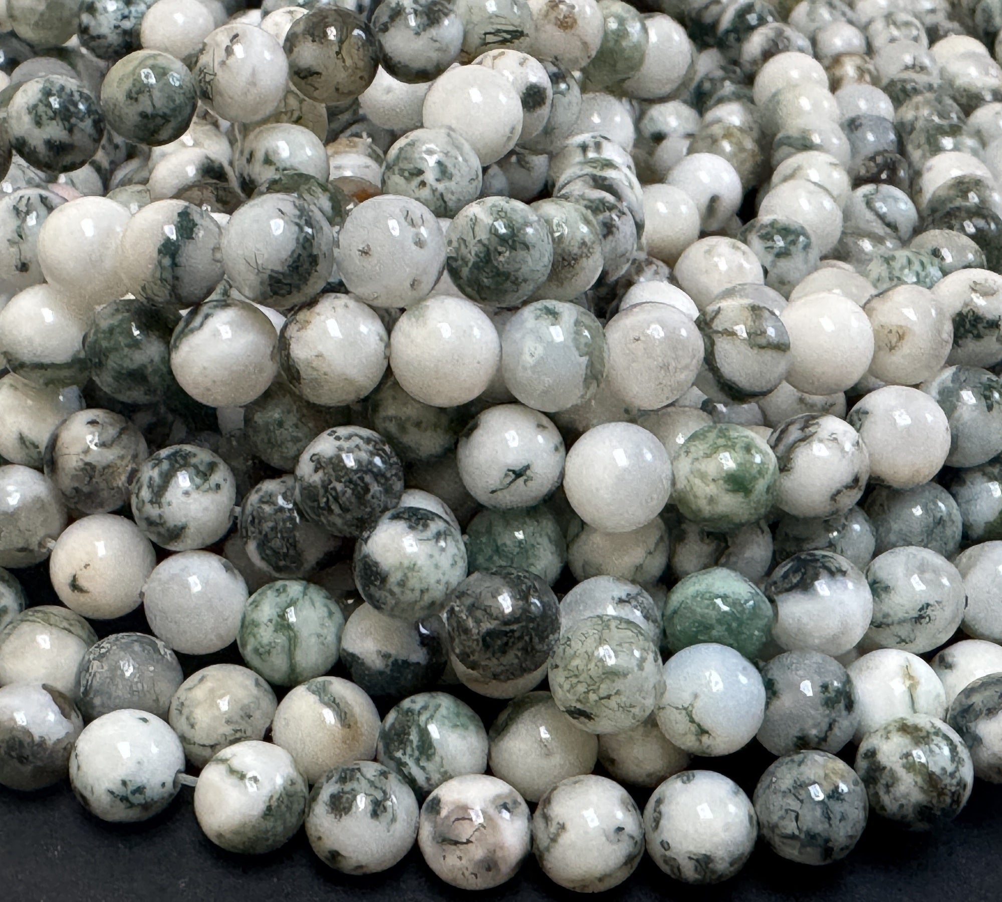 Tree Agate 6mm round natural gemstone beads 38cm strand - Oz Beads 