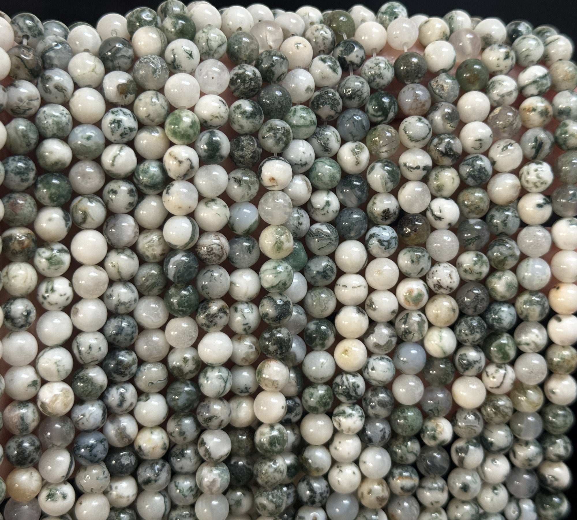 Tree Agate 6mm round natural gemstone beads 38cm strand - Oz Beads 