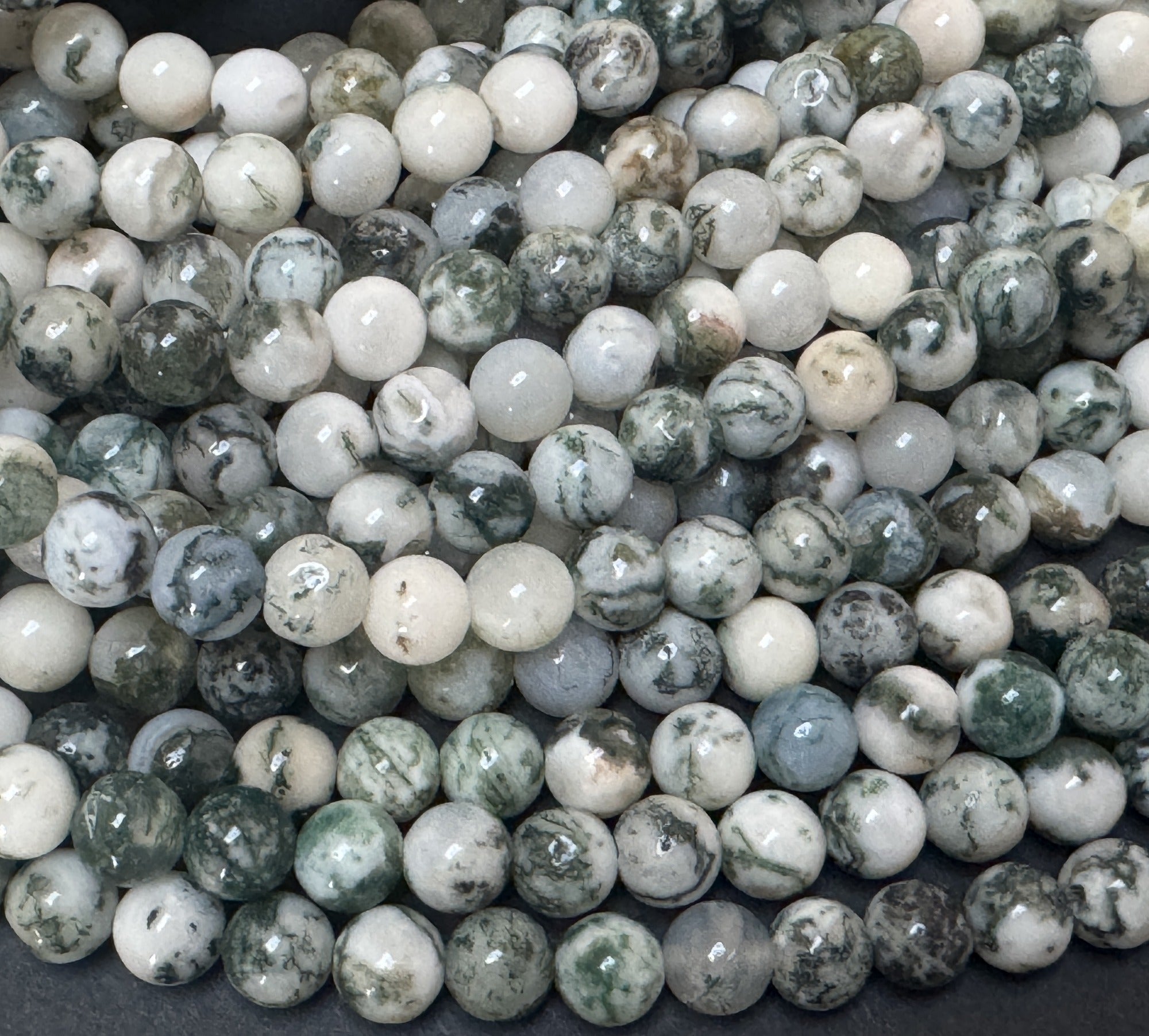 Tree Agate 6mm round natural gemstone beads 38cm strand - Oz Beads 