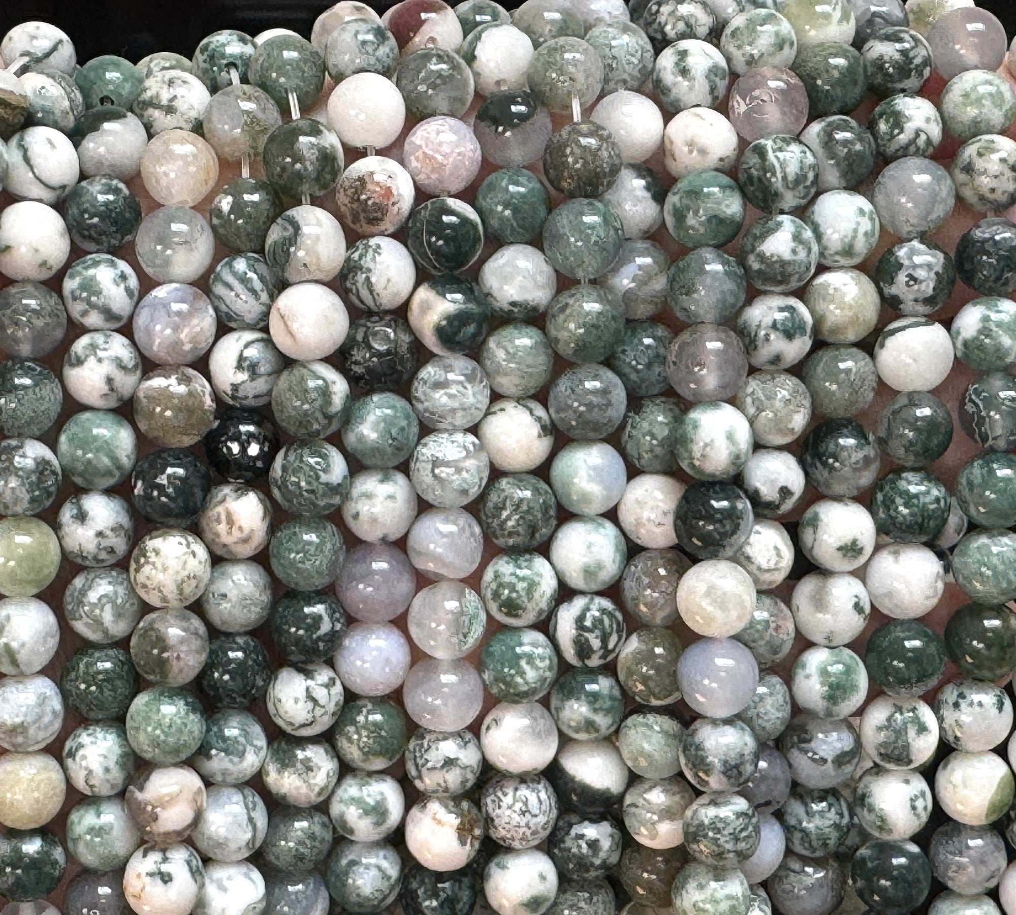 Tree Agate 8mm round natural gemstone beads 15" strand - Oz Beads 
