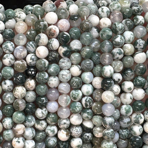 Tree Agate 8mm round natural gemstone beads 15" strand - Oz Beads 