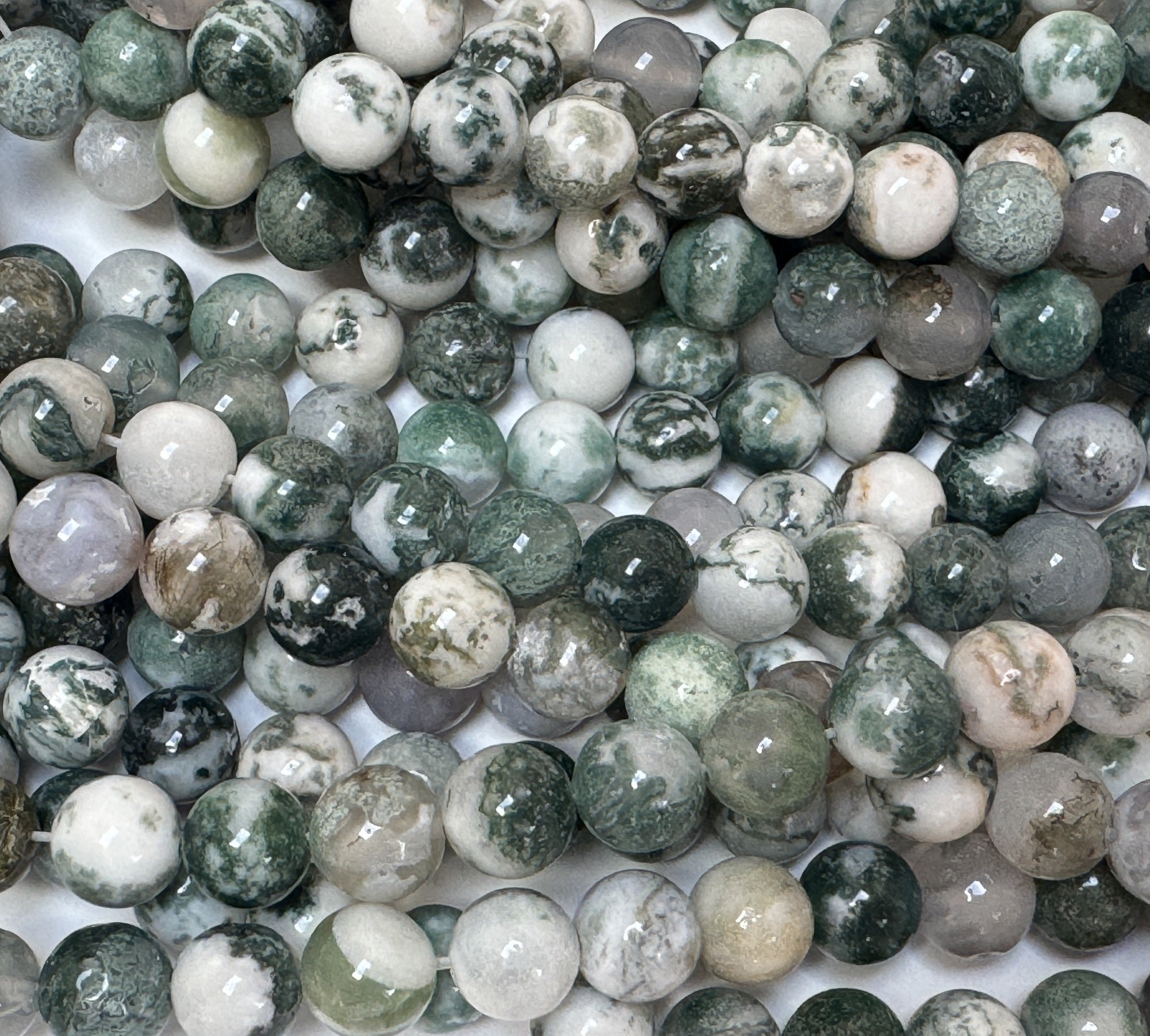 Tree Agate 8mm round natural gemstone beads 15" strand - Oz Beads 