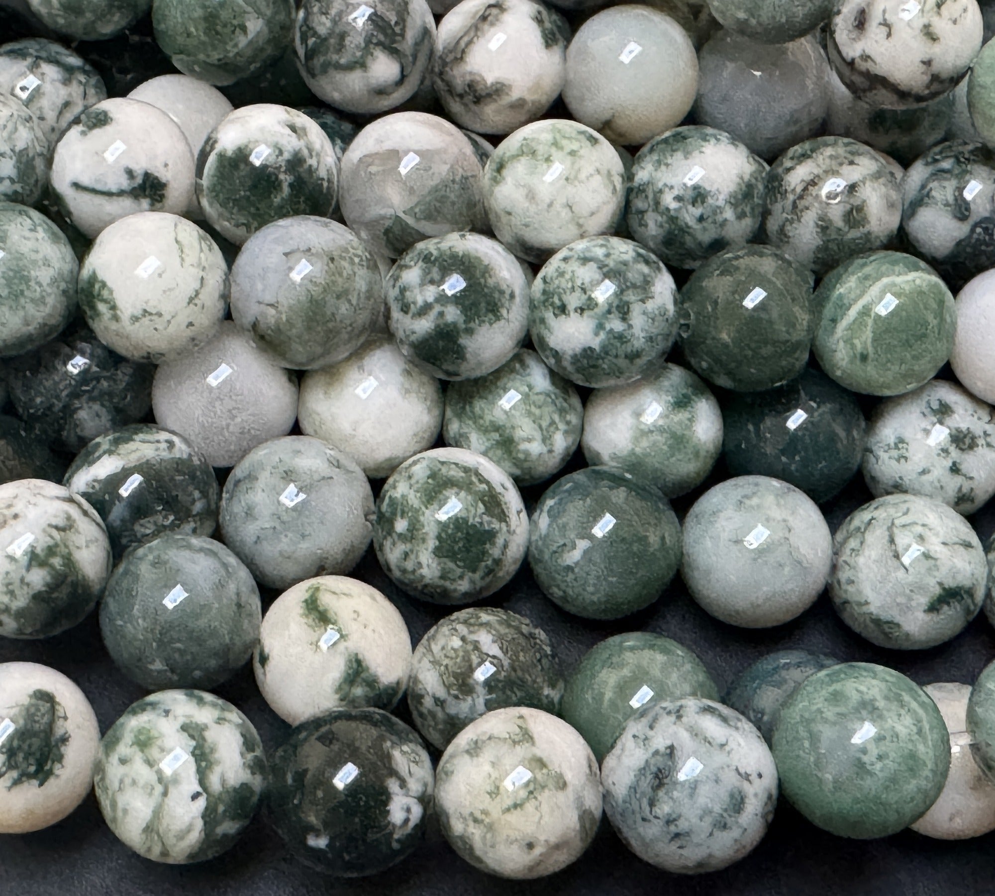 Tree Agate 8mm round natural gemstone beads 39cm strand - Oz Beads 