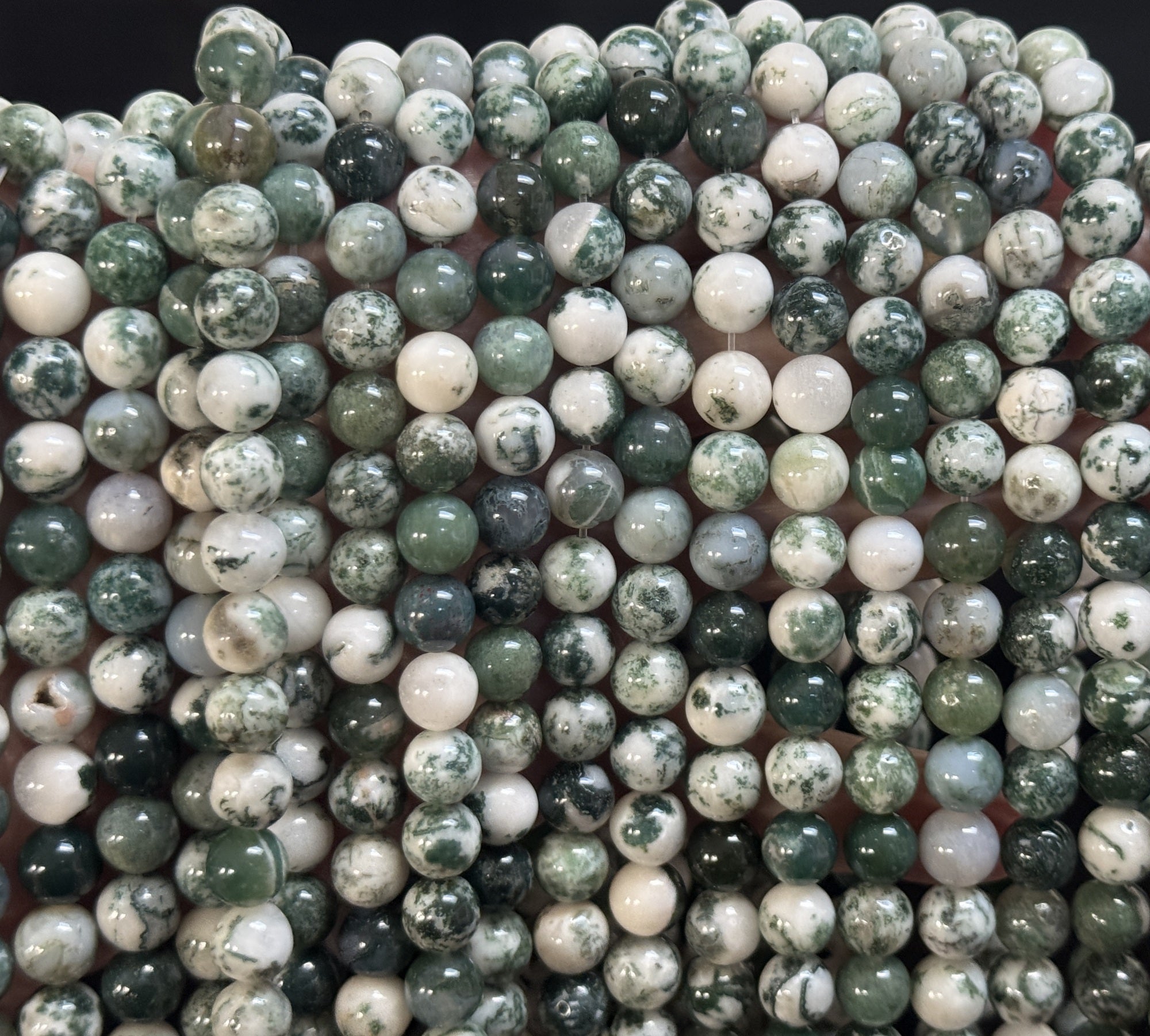 Tree Agate 8mm round natural gemstone beads 39cm strand - Oz Beads 
