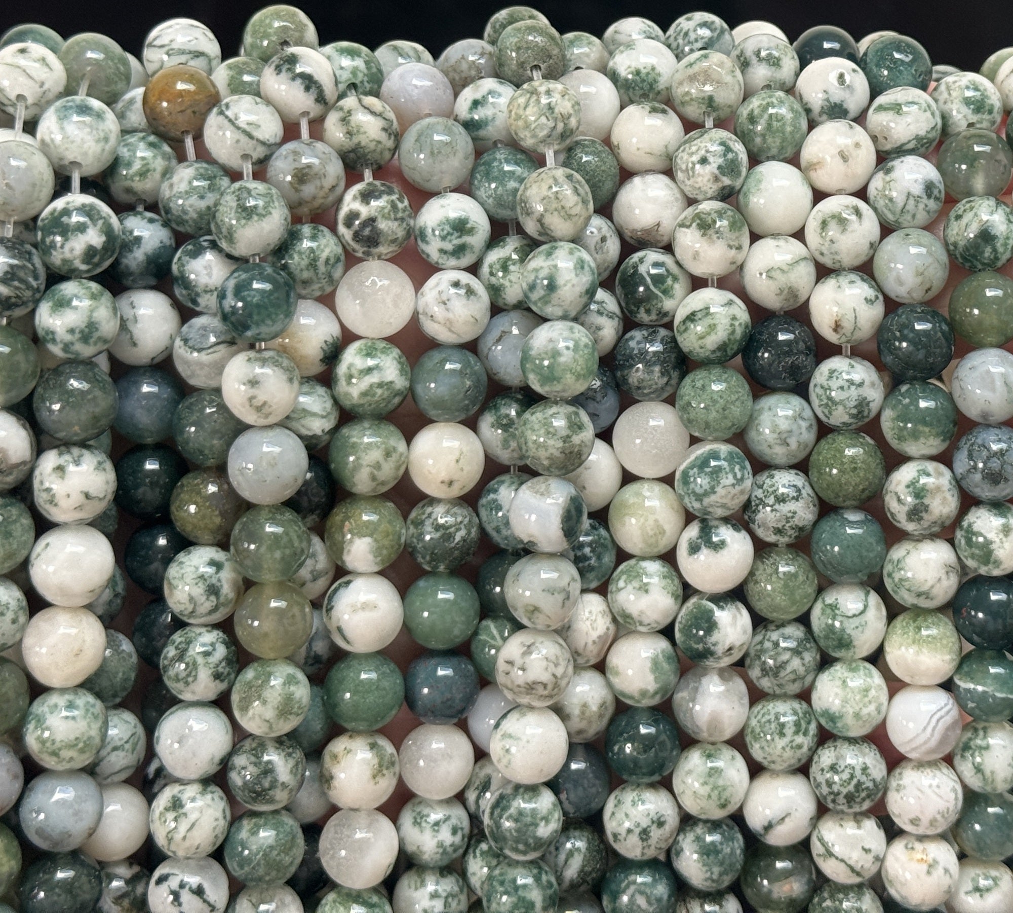 Tree Agate 8mm round natural gemstone beads 39cm strand - Oz Beads 