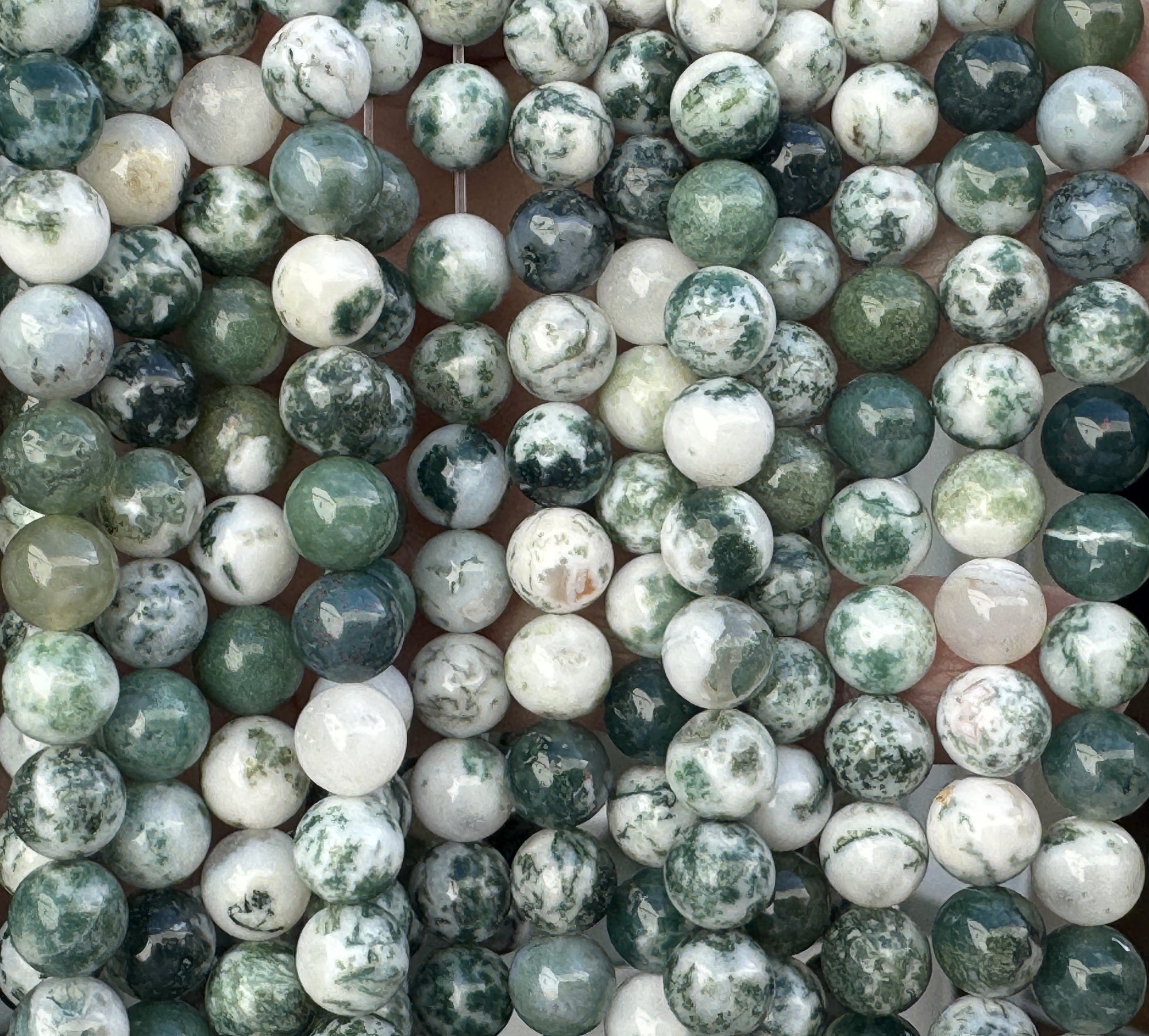 Tree Agate 8mm round natural gemstone beads 39cm strand - Oz Beads 