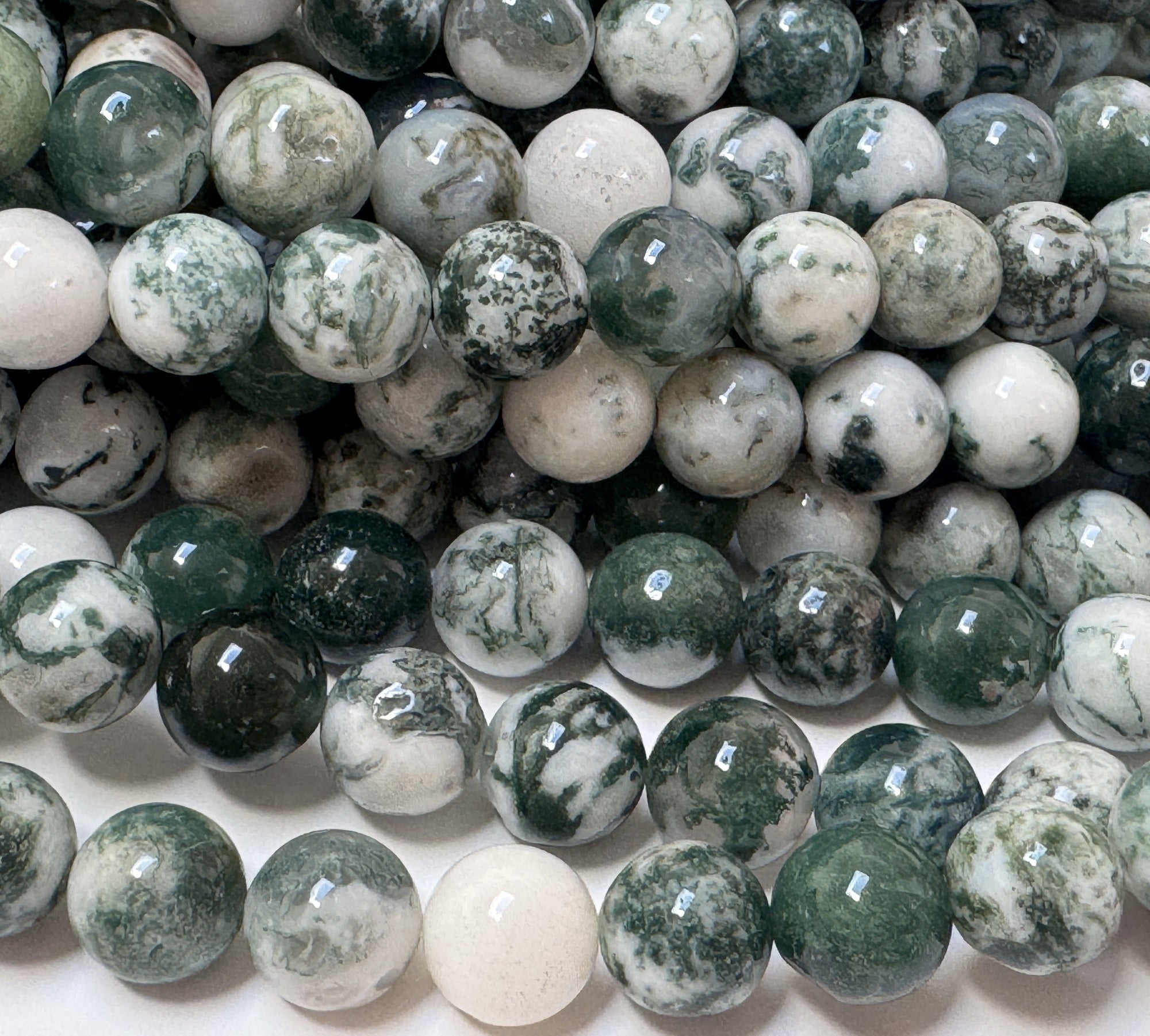 Tree Agate 8mm round natural gemstone beads 39cm strand - Oz Beads 