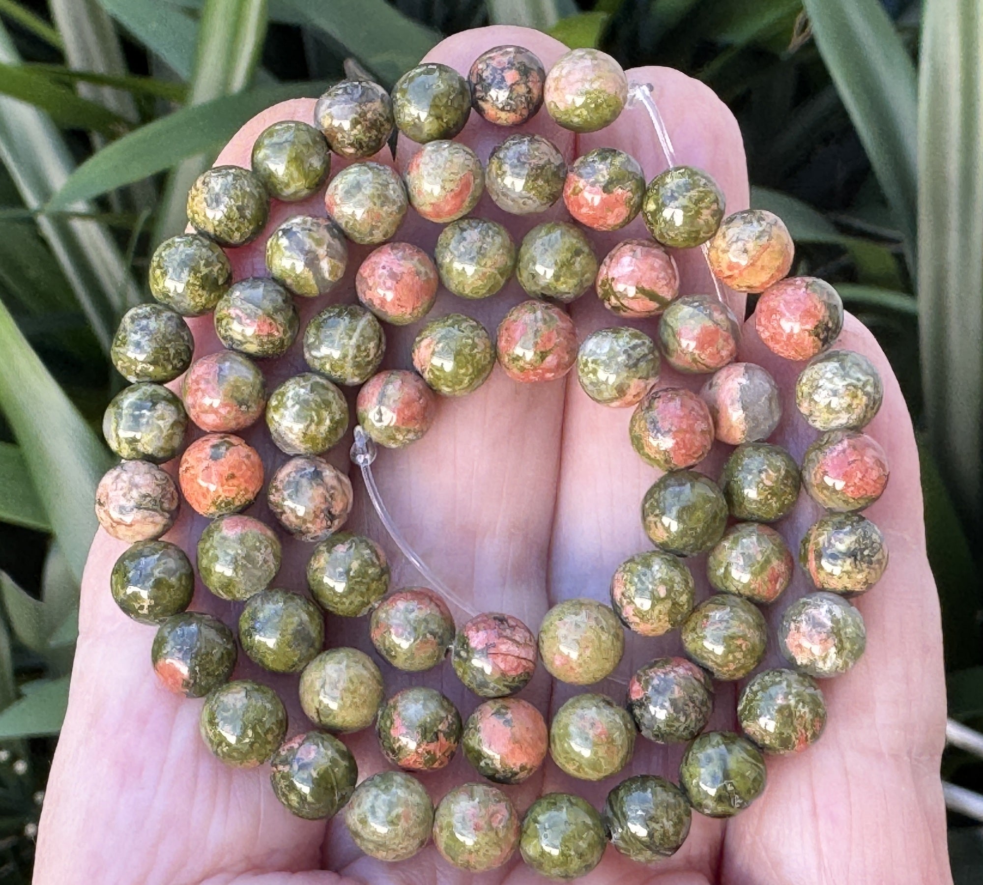 Unakite Jasper 6mm round natural gemstone beads 39cm strand - Oz Beads 