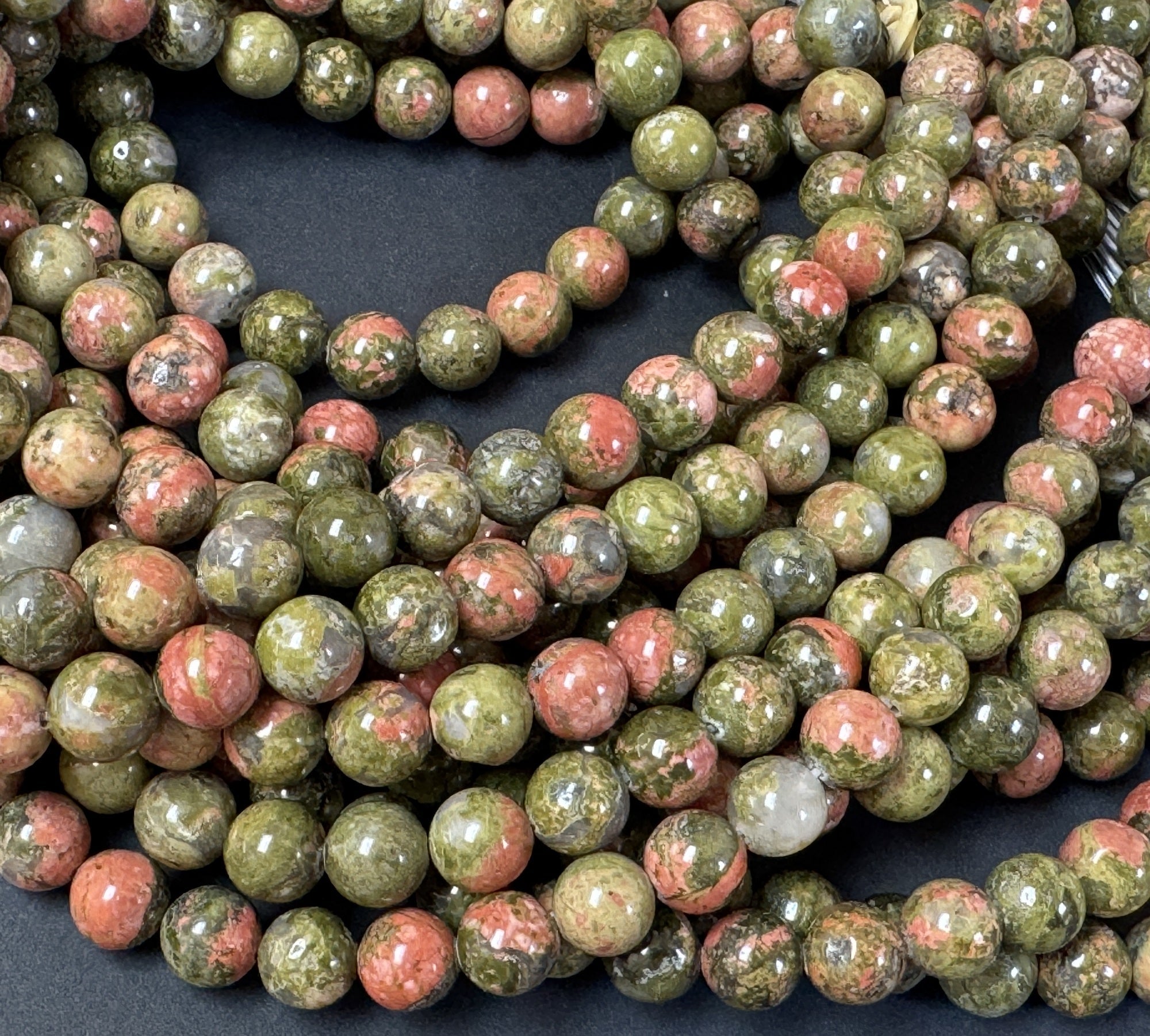 Unakite Jasper 8mm round natural gemstone beads 15.5" strand - Oz Beads 