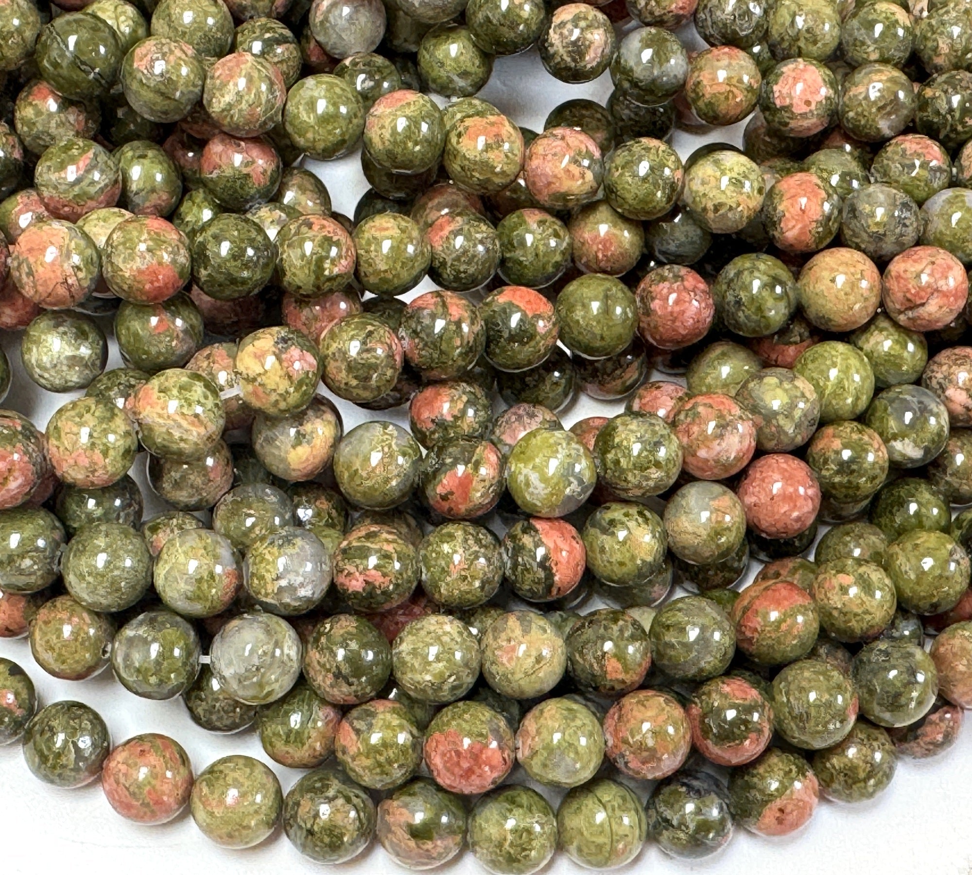 Unakite Jasper 8mm round natural gemstone beads 15.5" strand - Oz Beads 