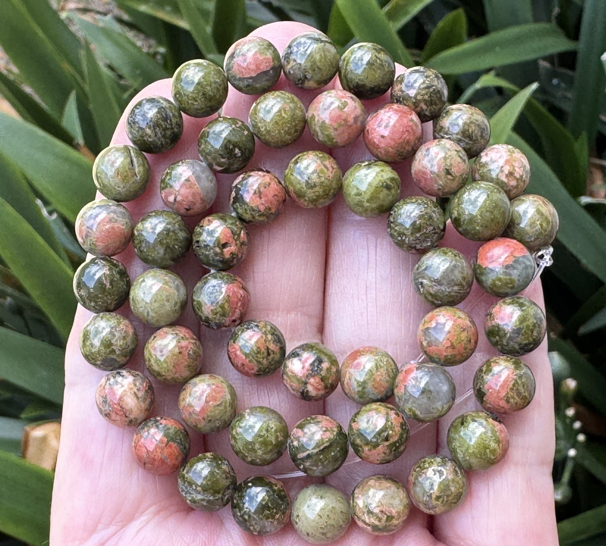 Unakite Jasper 8mm round natural gemstone beads 15.5" strand - Oz Beads 