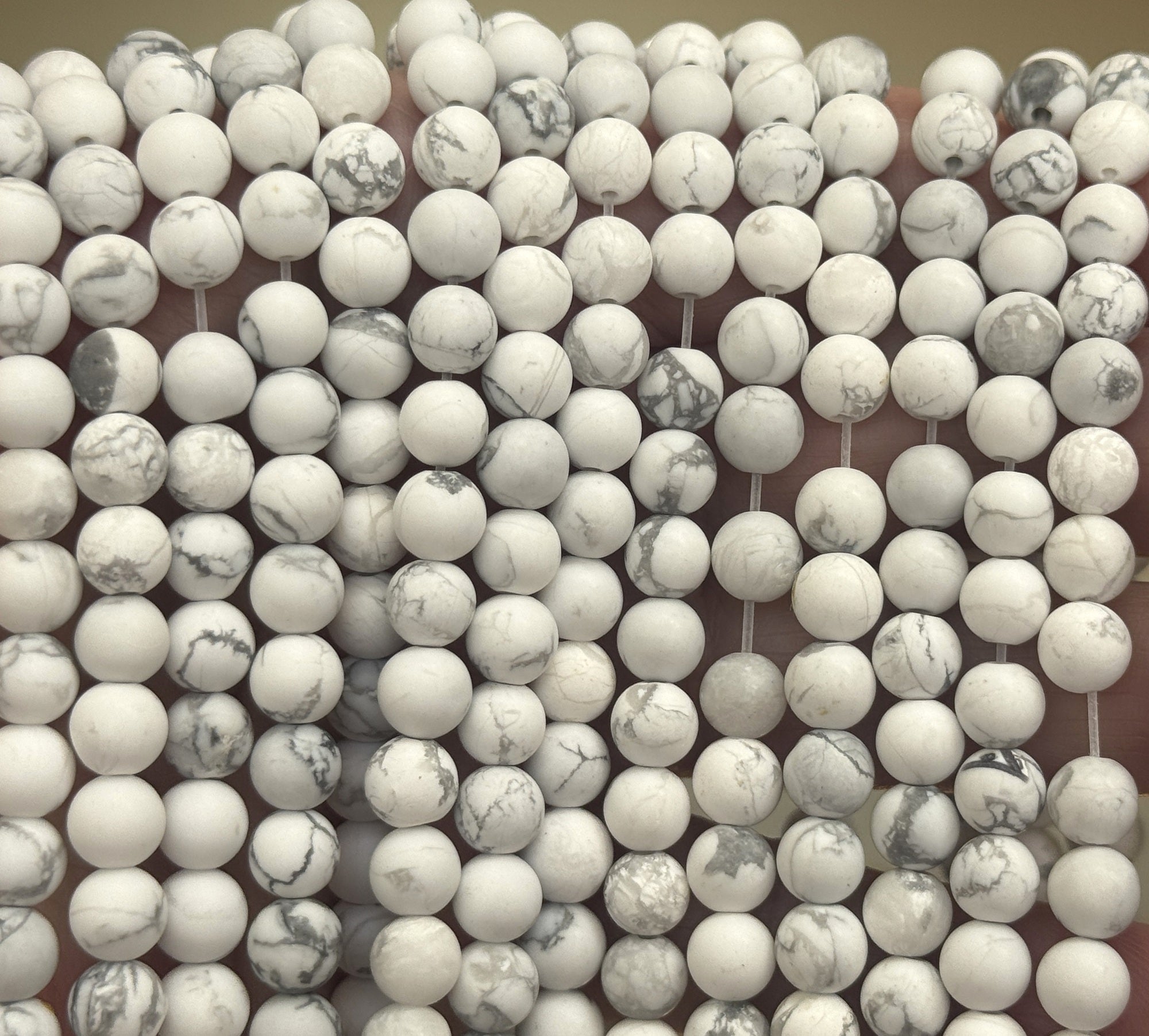 White Howlite matte 6mm round natural gemstone beads 15.5" strand - Oz Beads 