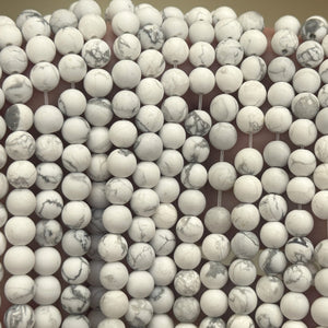 White Howlite matte 6mm round natural gemstone beads 15.5" strand - Oz Beads 