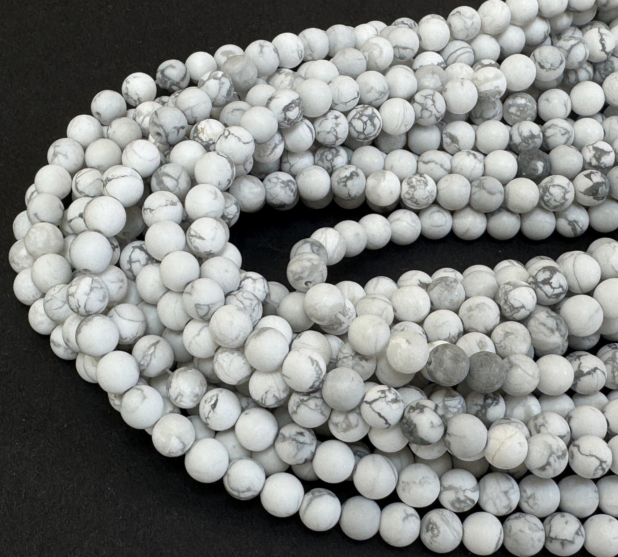White Howlite matte 6mm round natural gemstone beads 15.5" strand - Oz Beads 