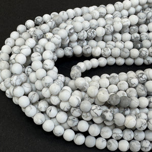 White Howlite matte 6mm round natural gemstone beads 15.5" strand - Oz Beads 