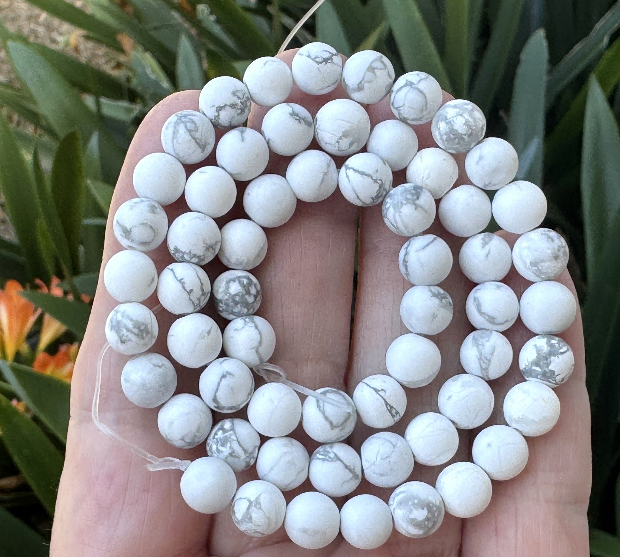 White Howlite matte 6mm round natural gemstone beads 15.5" strand - Oz Beads 