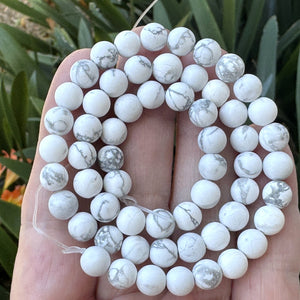 White Howlite matte 6mm round natural gemstone beads 15.5" strand - Oz Beads 