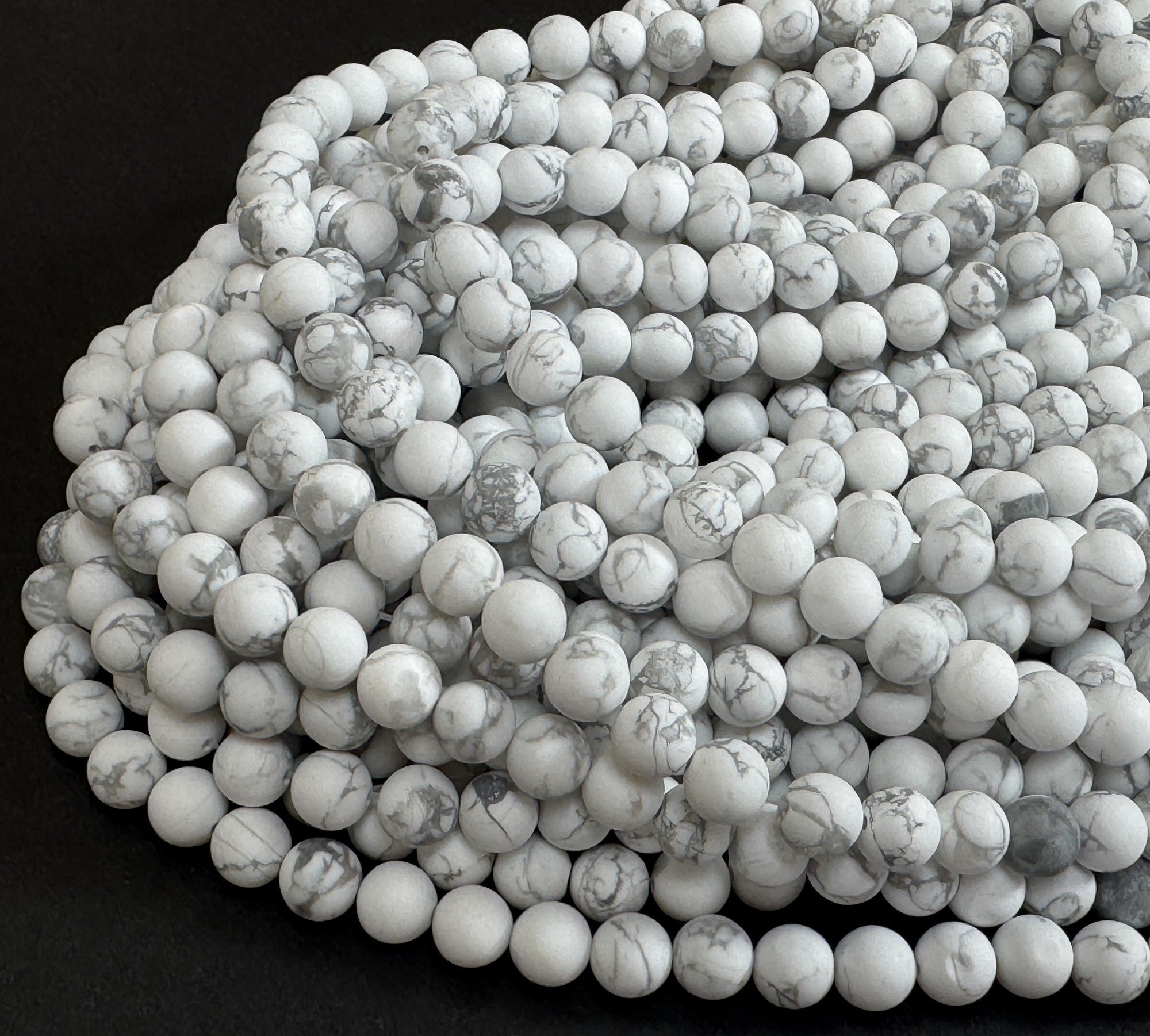 White Howlite matte 8mm round natural gemstone beads 15" strand - Oz Beads 