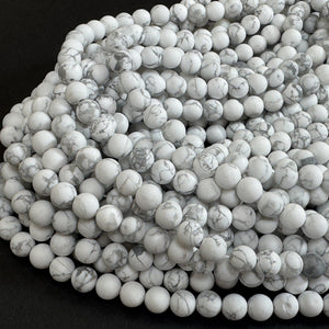 White Howlite matte 8mm round natural gemstone beads 15" strand - Oz Beads 