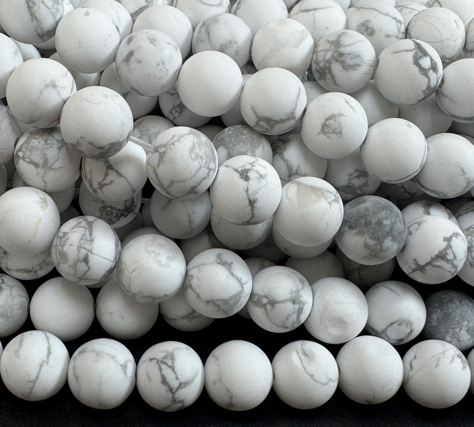 White Howlite matte 8mm round natural gemstone beads 15" strand - Oz Beads 