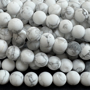 White Howlite matte 8mm round natural gemstone beads 15" strand - Oz Beads 