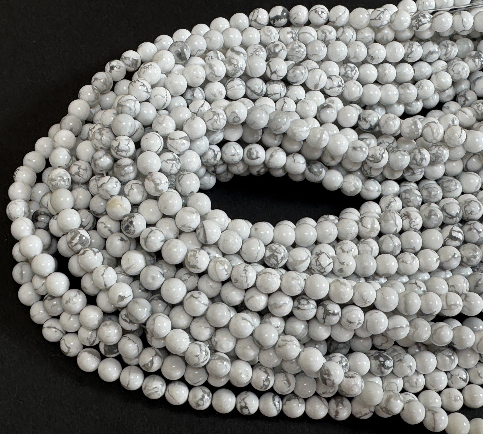 White Howlite polished 6mm round natural gemstone beads 15" strand - Oz Beads 