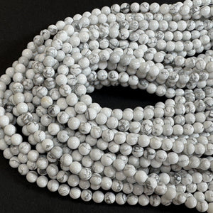 White Howlite polished 6mm round natural gemstone beads 15" strand - Oz Beads 