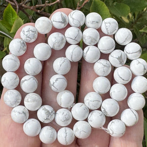 White Howlite polished 8mm round natural gemstone beads 15" strand - Oz Beads 