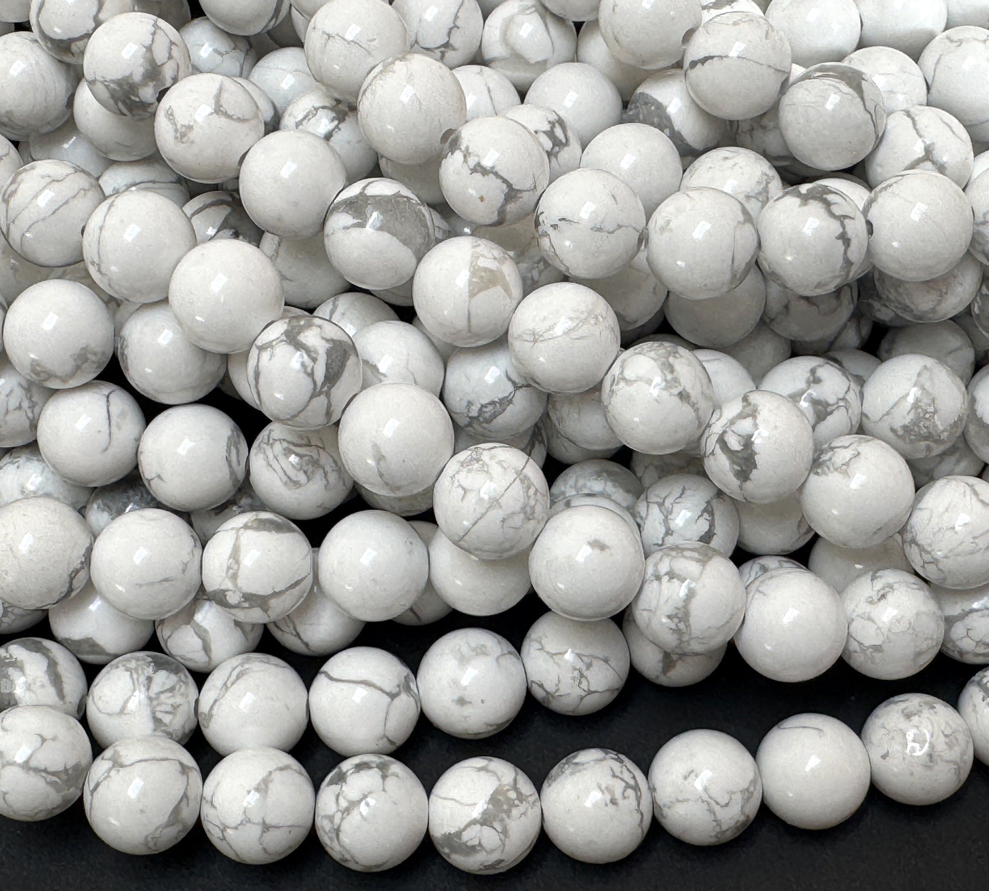 White Howlite polished 8mm round natural gemstone beads 15" strand - Oz Beads 
