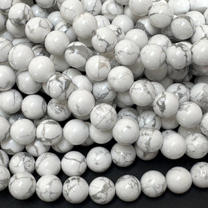 White Howlite polished 8mm round natural gemstone beads 15" strand - Oz Beads 