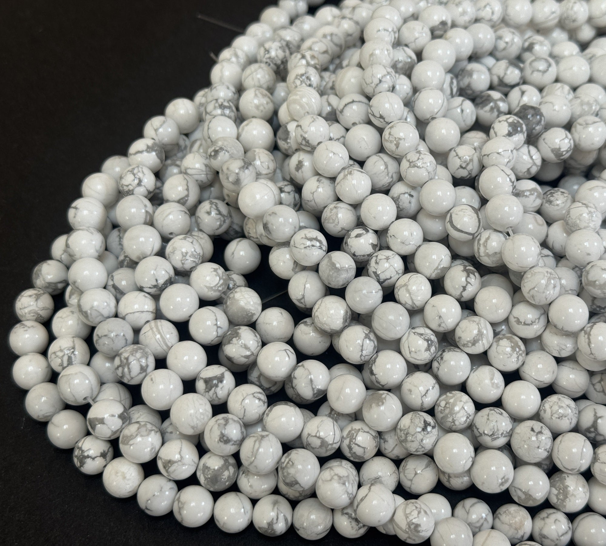 White Howlite polished 8mm round natural gemstone beads 15" strand - Oz Beads 