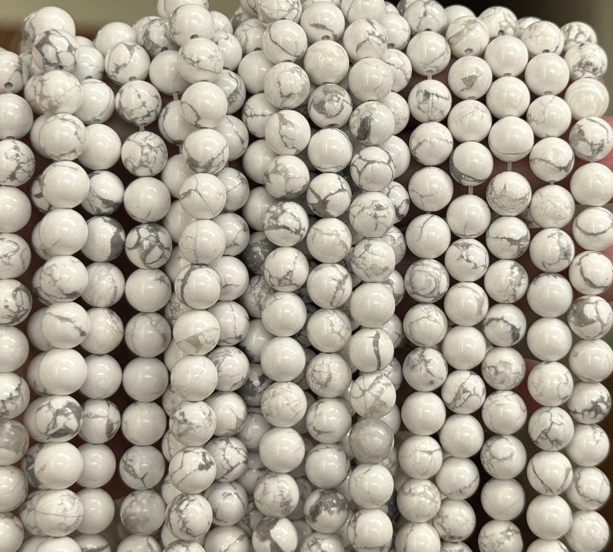 White Howlite polished 8mm round natural gemstone beads 15" strand - Oz Beads 