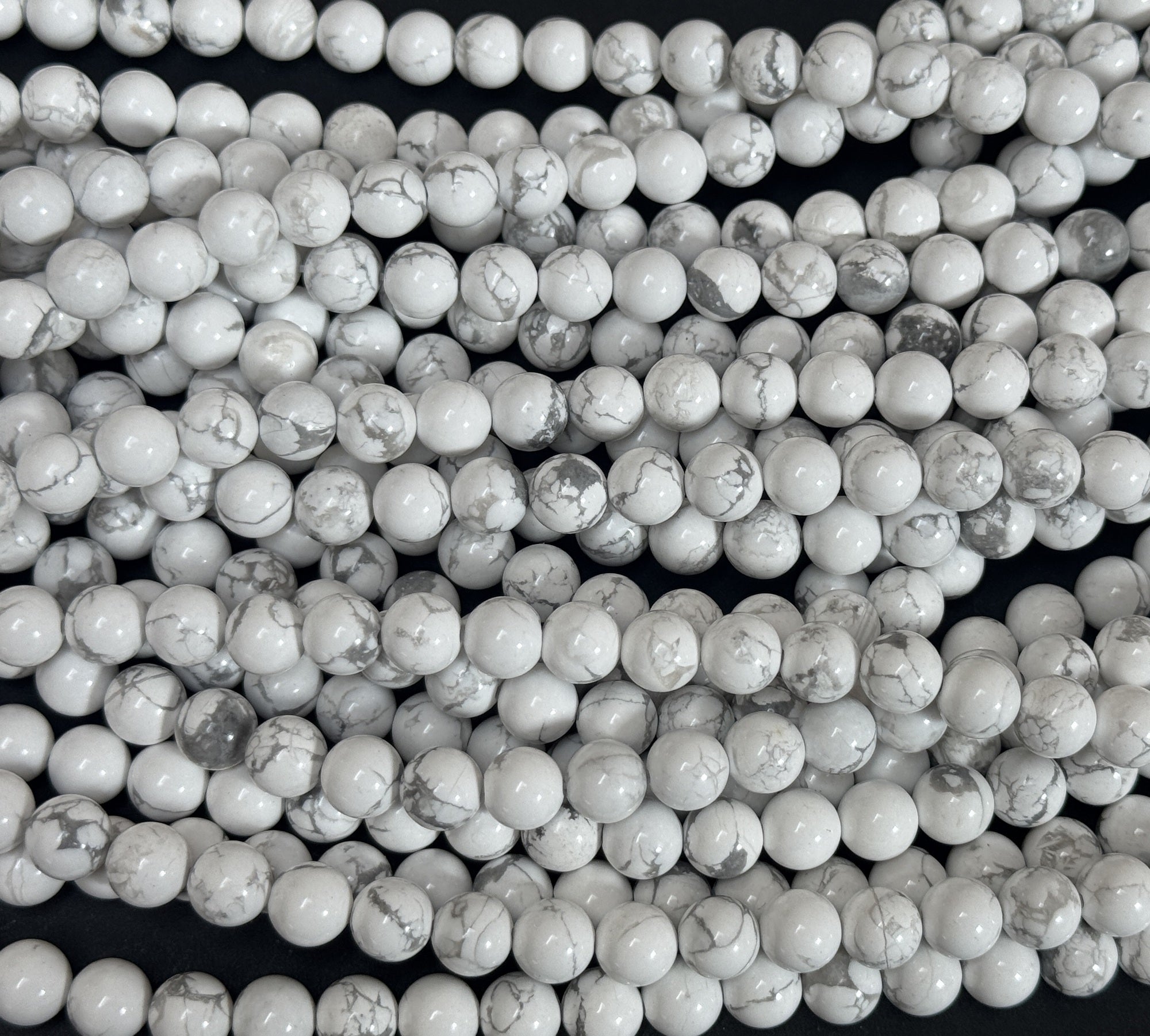 White Howlite polished 8mm round natural gemstone beads 15" strand - Oz Beads 