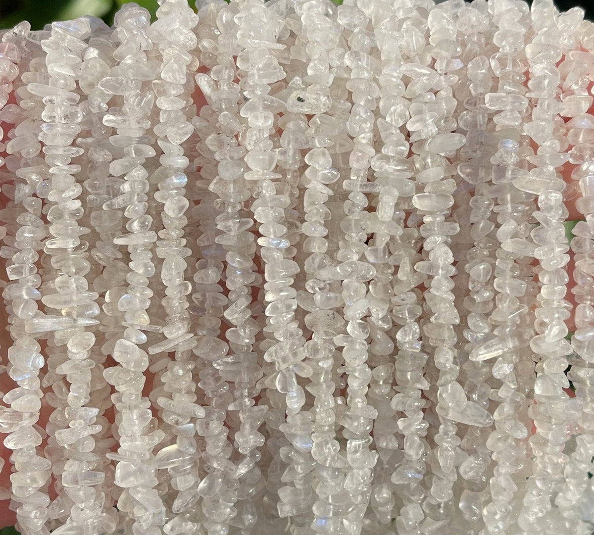 White Moonstone 4-6mm tiny chip beads natural gemstone chips 32" strand - Oz Beads 