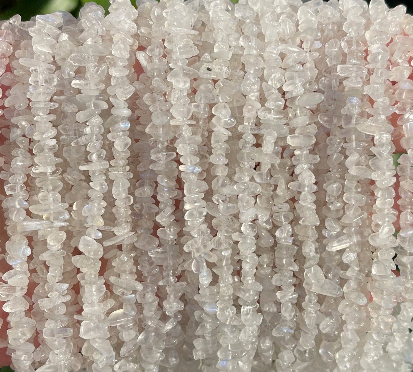 White Moonstone 4-6mm tiny chip beads natural gemstone chips 32" strand - Oz Beads 