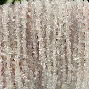 White Moonstone 4-6mm tiny chip beads natural gemstone chips 32" strand - Oz Beads 