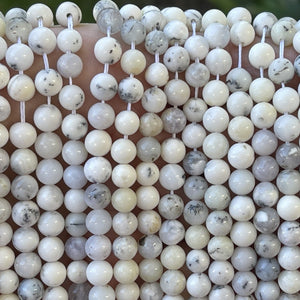White Opal 6mm round natural gemstone beads 15.5" strand - Oz Beads 